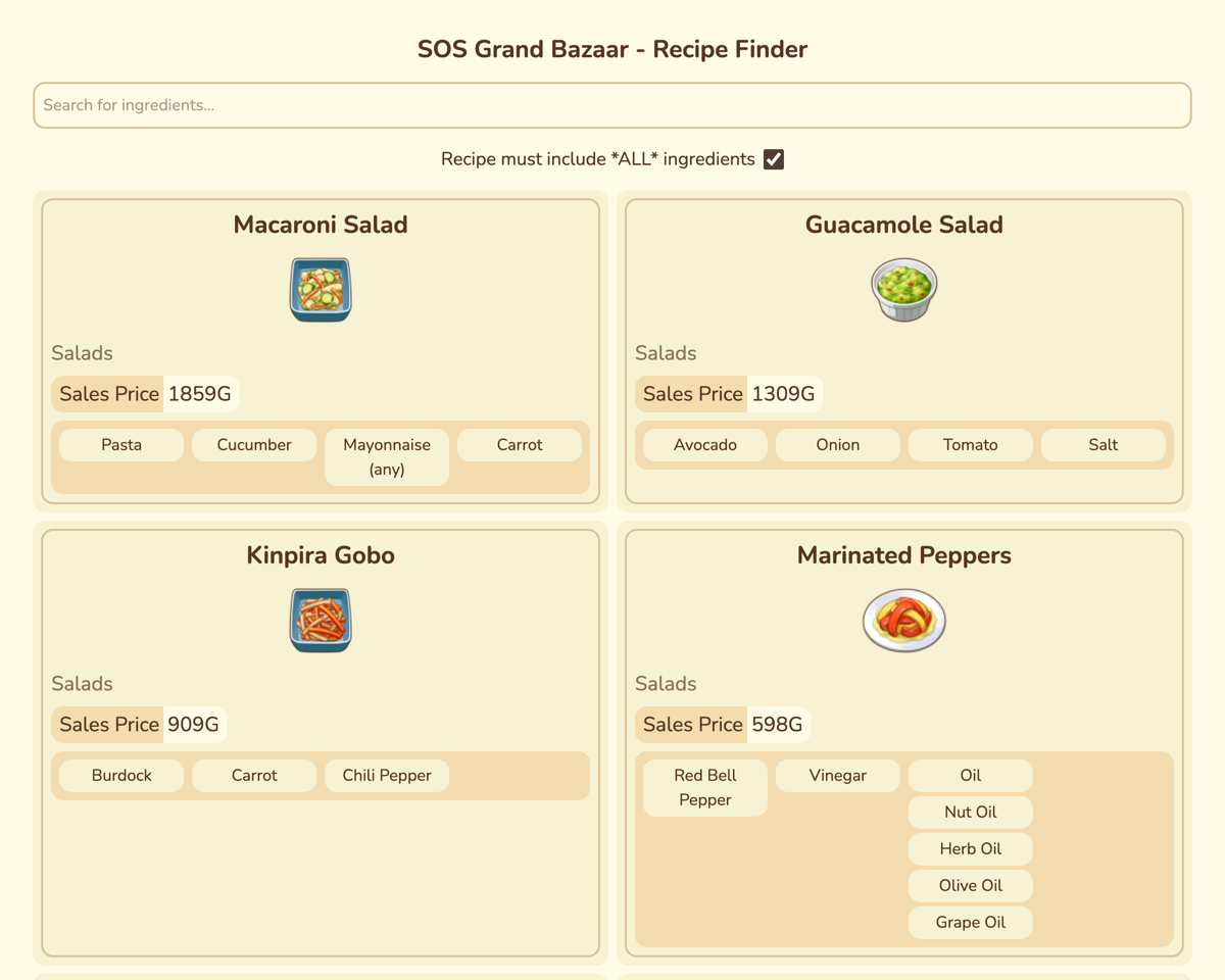 SOS - Grand Bazaar Recipes app screenshot